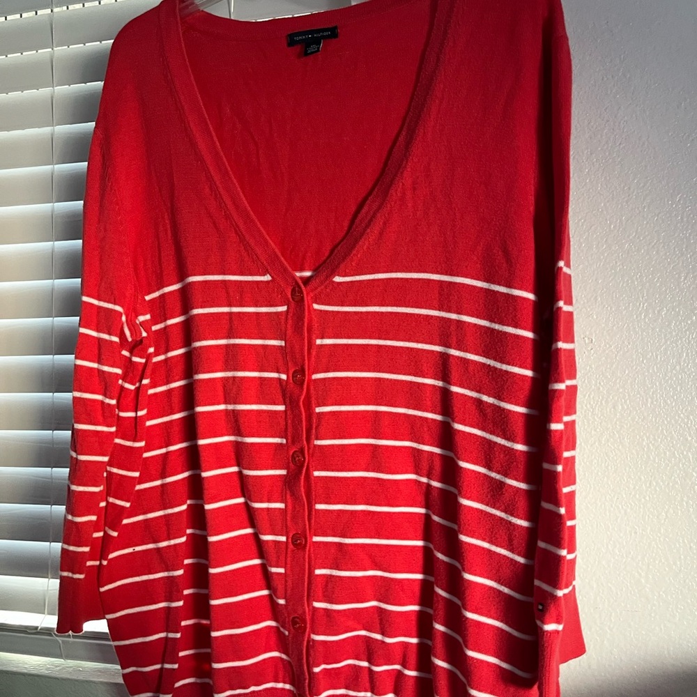 Tommy Hilfiger Red and White Striped Blouse